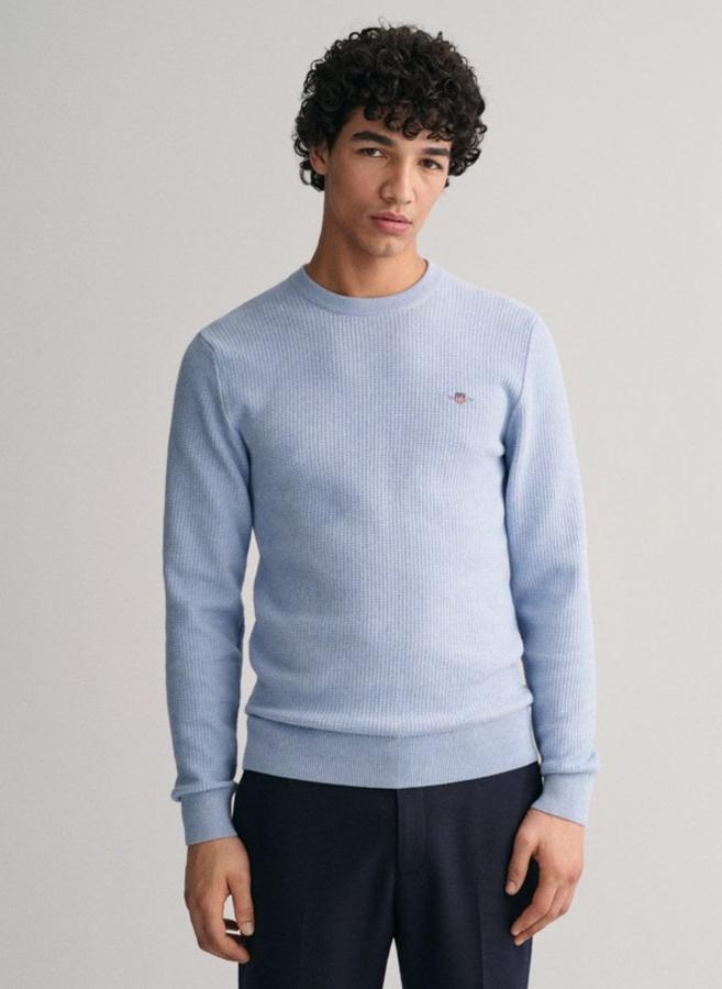 Micro Cotton Textured Crew Neck Sweater