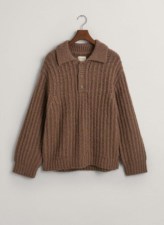 Ribbed Wool Polo Sweater