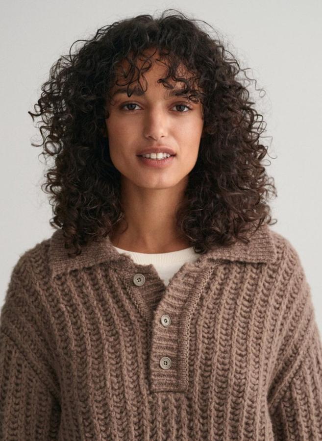 Ribbed Wool Polo Sweater