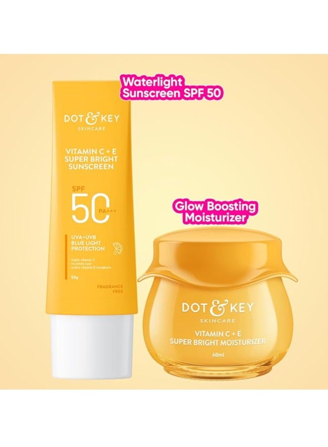 Dot & Key Vitamin C Daily Glow Essentials Skin Care Combo (Vitamin C Sunscreen SPF 50 PA+++ 50gm & Vitamin C Moisturizer 50gm) | For Glowing Skin | For All Skin Types | For Women & Men