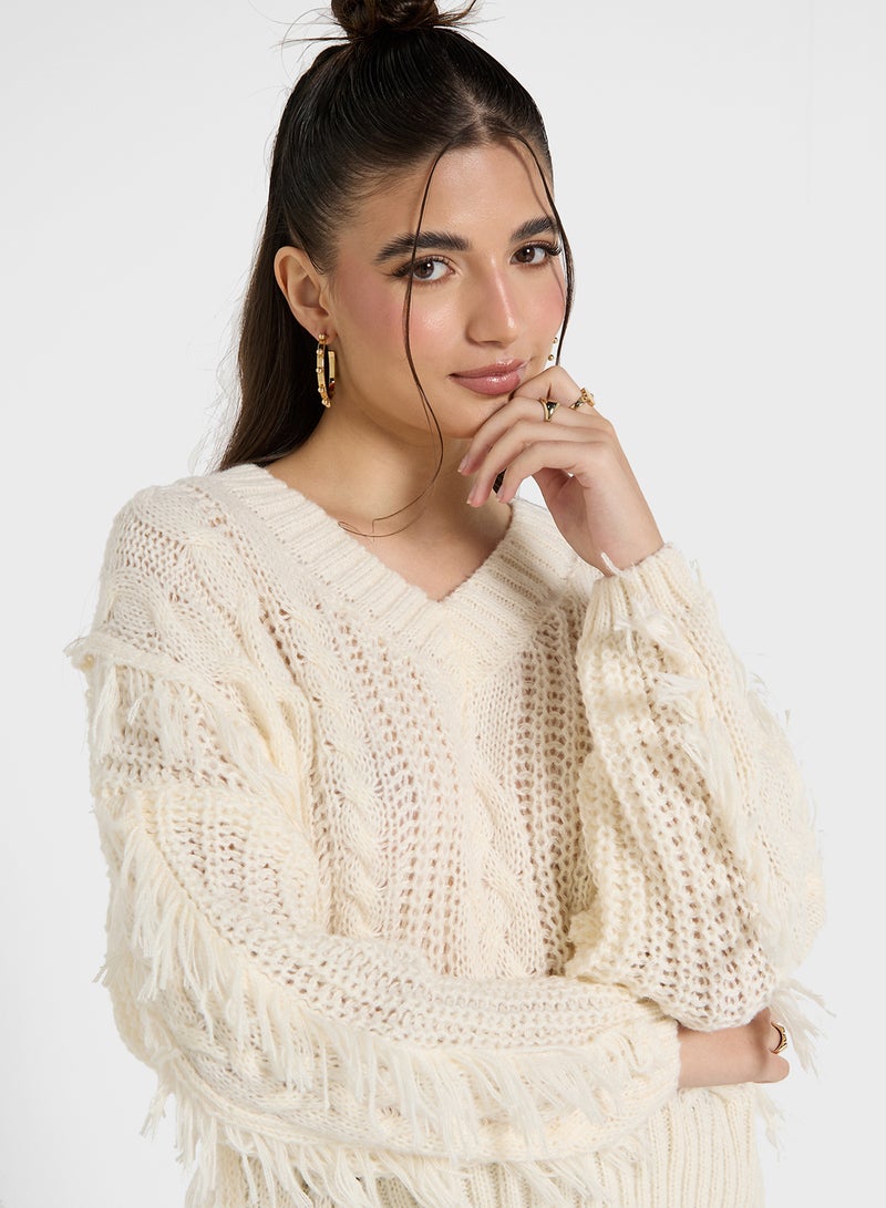 Cable Knit V Neck Sweater