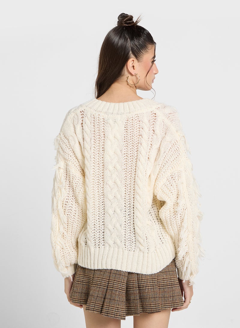 Cable Knit V Neck Sweater