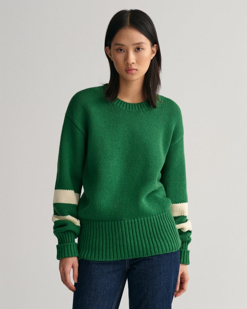 Gant Striped Sleeve Crew Neck Sweater