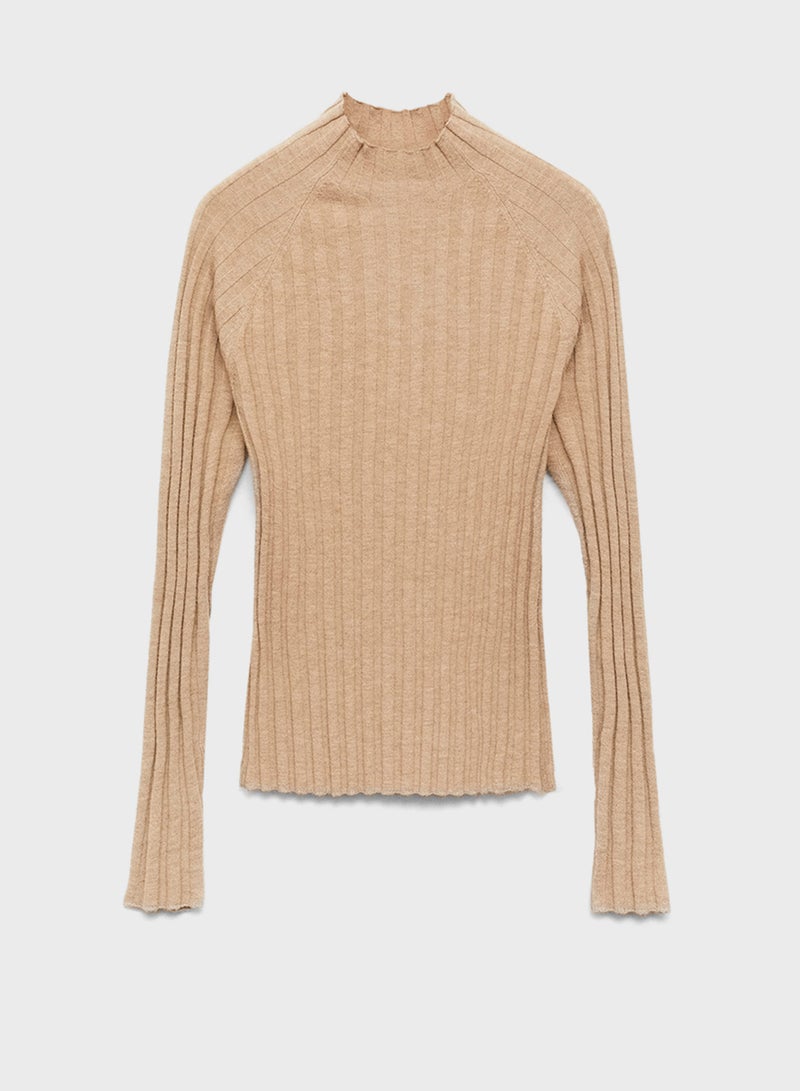 High Collar Ribbed Knit Sweater