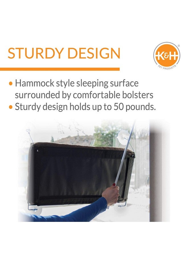 Deluxe Ez Mount Kitty Sill Window Sill Cat Bed, Cat Window Hammock Seat, Sturdy Indoor Cat Window Perch, Essential Cat Hammock Style Shelf  With Bolster Chocolate
