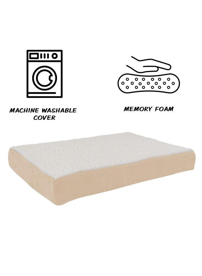 Orthopedic Dog Bed  2Layer Memory Foam Crate Mat With Machine Washable Sherpa Cover  30X20.5 Pet Bed For Medium Dogs Up To 45Lbs (Tan)