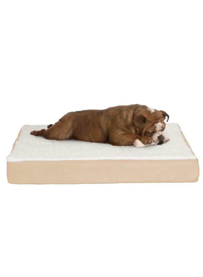 Orthopedic Dog Bed  2Layer Memory Foam Crate Mat With Machine Washable Sherpa Cover  30X20.5 Pet Bed For Medium Dogs Up To 45Lbs (Tan)