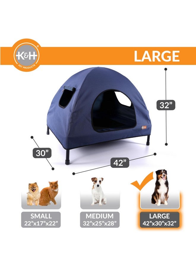 Original Pet Cot Tent, Portable Dog House, Dog Shade & Weather Shelter, Elevated Cot Dog Bed, Navy Blue, Large 30 X 42 X 32 Inches