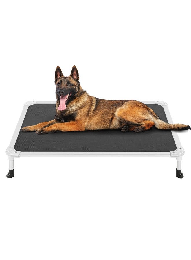 Chew Proof Elevated Dog Bed  Cooling Raised Pet Cot  Silver Aluminum Frame And Durable Textilene Mesh Fabric, Unique Designed NoSlip Feet For Indoor Or Outdoor Use, Black, Large, Cwc2003