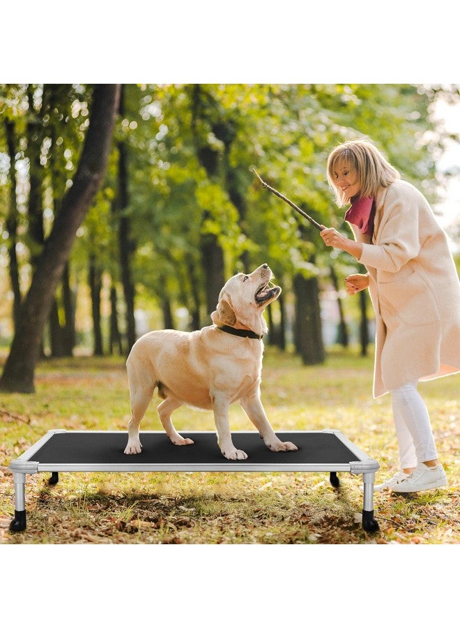 Chew Proof Elevated Dog Bed  Cooling Raised Pet Cot  Silver Aluminum Frame And Durable Textilene Mesh Fabric, Unique Designed NoSlip Feet For Indoor Or Outdoor Use, Black, Large, Cwc2003