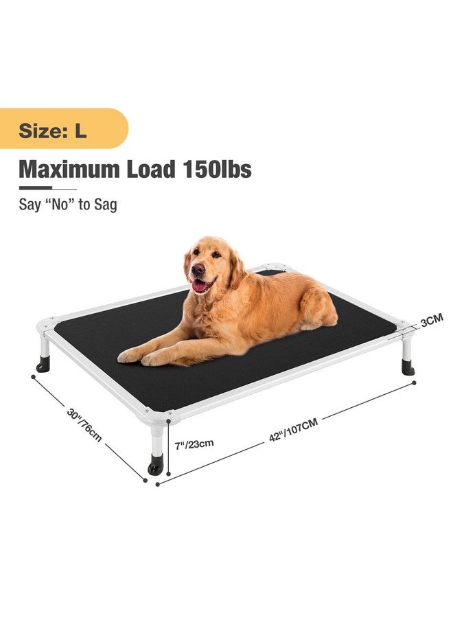 Chew Proof Elevated Dog Bed  Cooling Raised Pet Cot  Silver Aluminum Frame And Durable Textilene Mesh Fabric, Unique Designed NoSlip Feet For Indoor Or Outdoor Use, Black, Large, Cwc2003