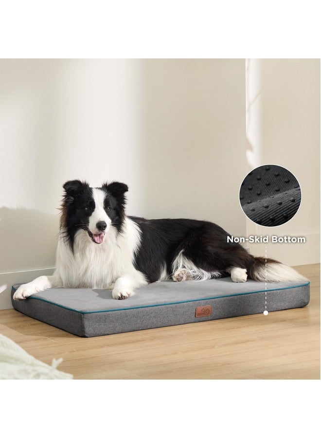 Memory Foam Dog Bed For Large Dogs  Orthopedic Waterproof Dog Bed For Crate With Removable Washable Cover And Nonskid Bottom  Plush Flannel Fleece Top Pet Bed, Grey