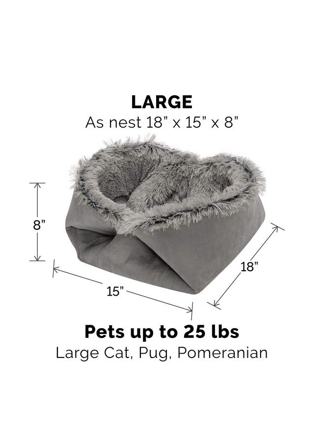 SelfWarming Cat Bed For Indoor Cats, 4BedsIn1 & Washable  Plush Long Faux Fur Convertible Cuddler  Gray, Large, 35.5