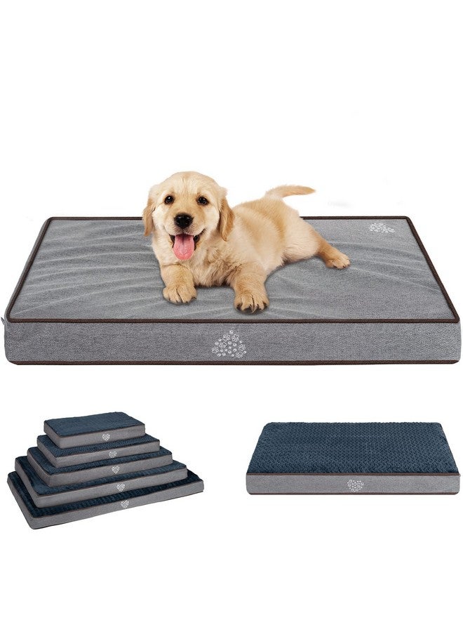 Dog Bed Soft Crate Pad Mat Reversible Cool & Warm, Washable Comfy Kennel Pad With Orthopedic EggCrate Foam For Small Medium Large Dogs, WaterResistant Pet Bed, Gray/Dark Blue