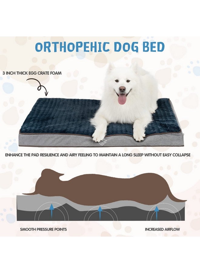 Dog Bed Soft Crate Pad Mat Reversible Cool & Warm, Washable Comfy Kennel Pad With Orthopedic EggCrate Foam For Small Medium Large Dogs, WaterResistant Pet Bed, Gray/Dark Blue