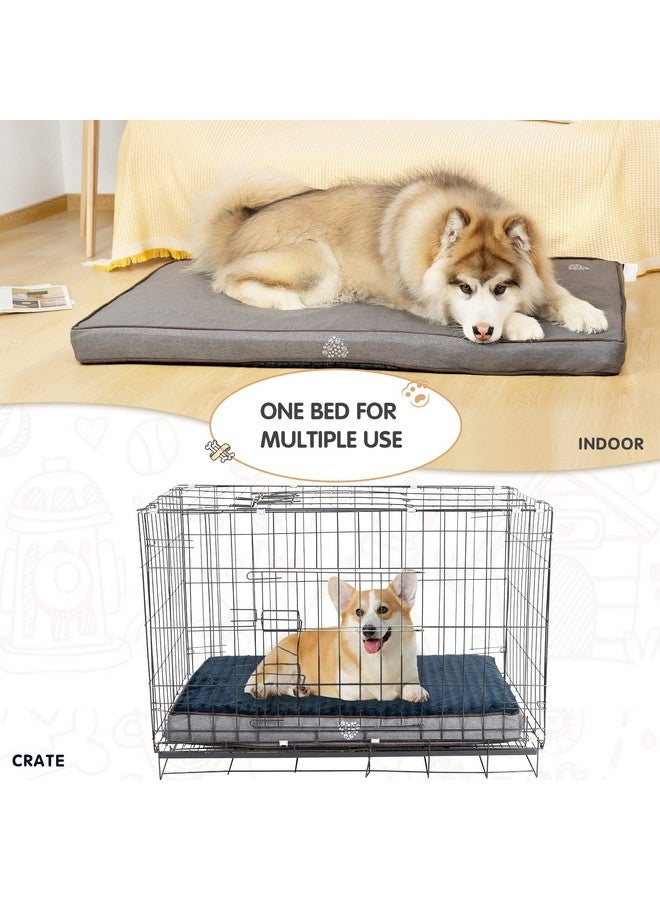 Dog Bed Soft Crate Pad Mat Reversible Cool & Warm, Washable Comfy Kennel Pad With Orthopedic EggCrate Foam For Small Medium Large Dogs, WaterResistant Pet Bed, Gray/Dark Blue