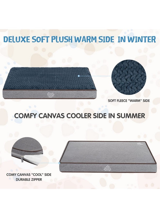 Dog Bed Soft Crate Pad Mat Reversible Cool & Warm, Washable Comfy Kennel Pad With Orthopedic EggCrate Foam For Small Medium Large Dogs, WaterResistant Pet Bed, Gray/Dark Blue