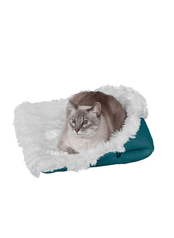 SelfWarming Cat Bed For Indoor Cats, 4BedsIn1 & Washable  Plush Long Faux Fur Convertible Cuddler  Spruce, Small