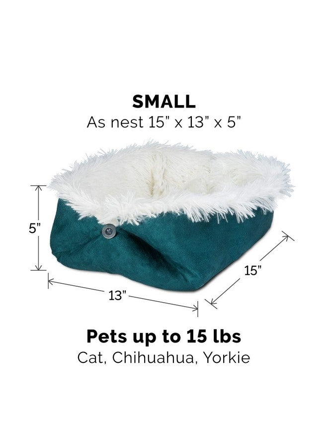 SelfWarming Cat Bed For Indoor Cats, 4BedsIn1 & Washable  Plush Long Faux Fur Convertible Cuddler  Spruce, Small