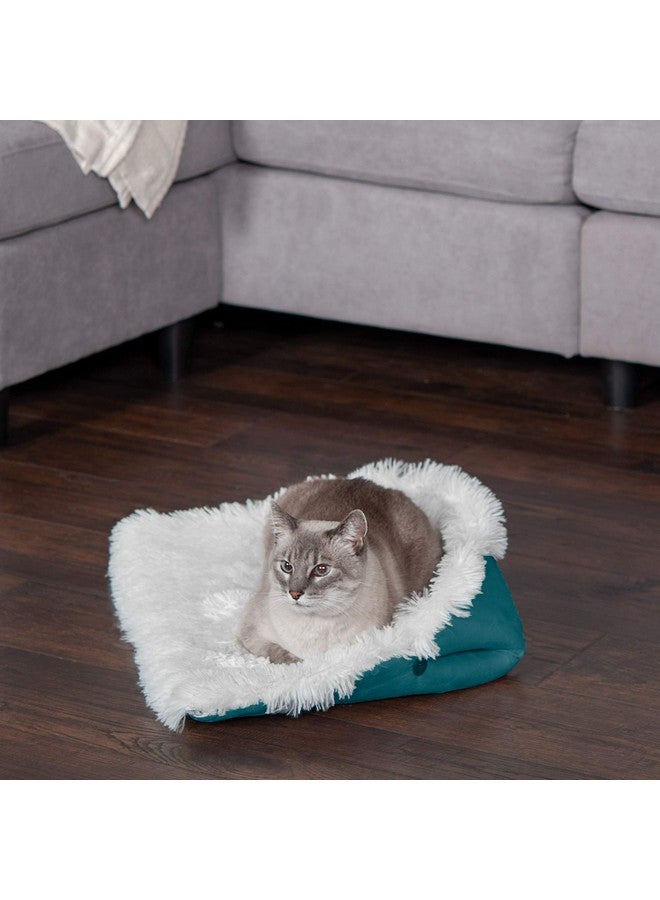 SelfWarming Cat Bed For Indoor Cats, 4BedsIn1 & Washable  Plush Long Faux Fur Convertible Cuddler  Spruce, Small