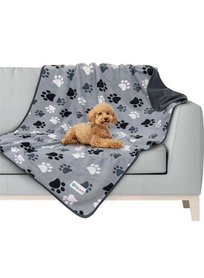 Waterproof Dog Blanket For Medium Large Pets Dogs Cats, Pet Couch Cover Protector For Furniture, Reversible Washable Soft Fleece Cat Blanket For Bed Couch Sofa, 40X60 (Paw Print Gray)