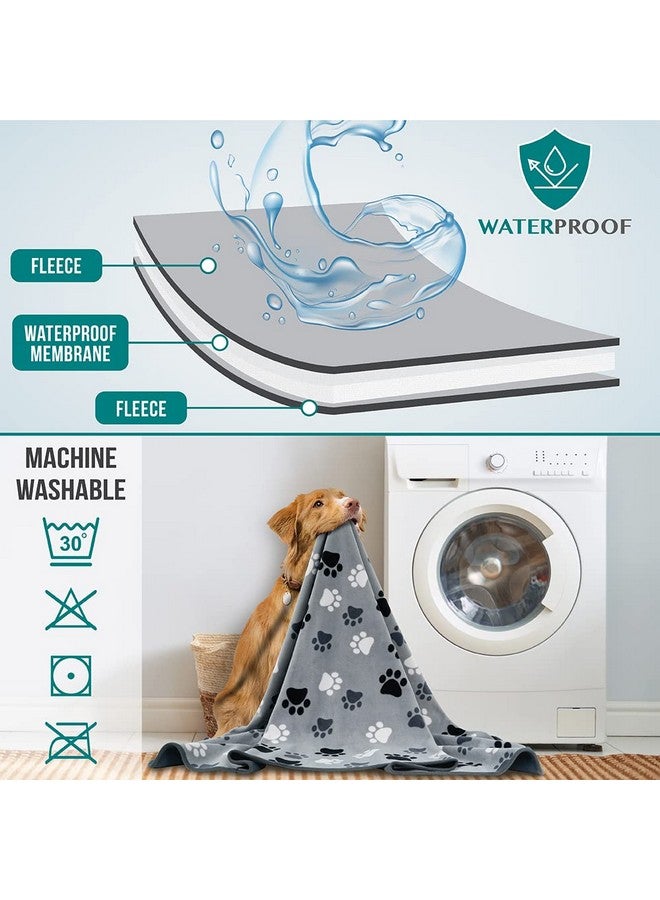 Waterproof Dog Blanket For Medium Large Pets Dogs Cats, Pet Couch Cover Protector For Furniture, Reversible Washable Soft Fleece Cat Blanket For Bed Couch Sofa, 40X60 (Paw Print Gray)