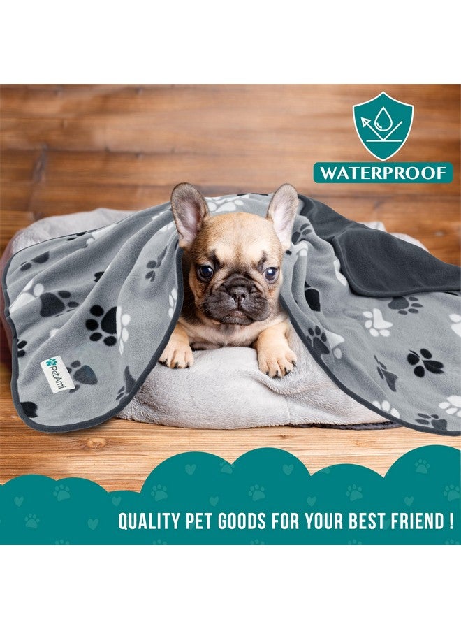 Waterproof Dog Blanket For Medium Large Pets Dogs Cats, Pet Couch Cover Protector For Furniture, Reversible Washable Soft Fleece Cat Blanket For Bed Couch Sofa, 40X60 (Paw Print Gray)