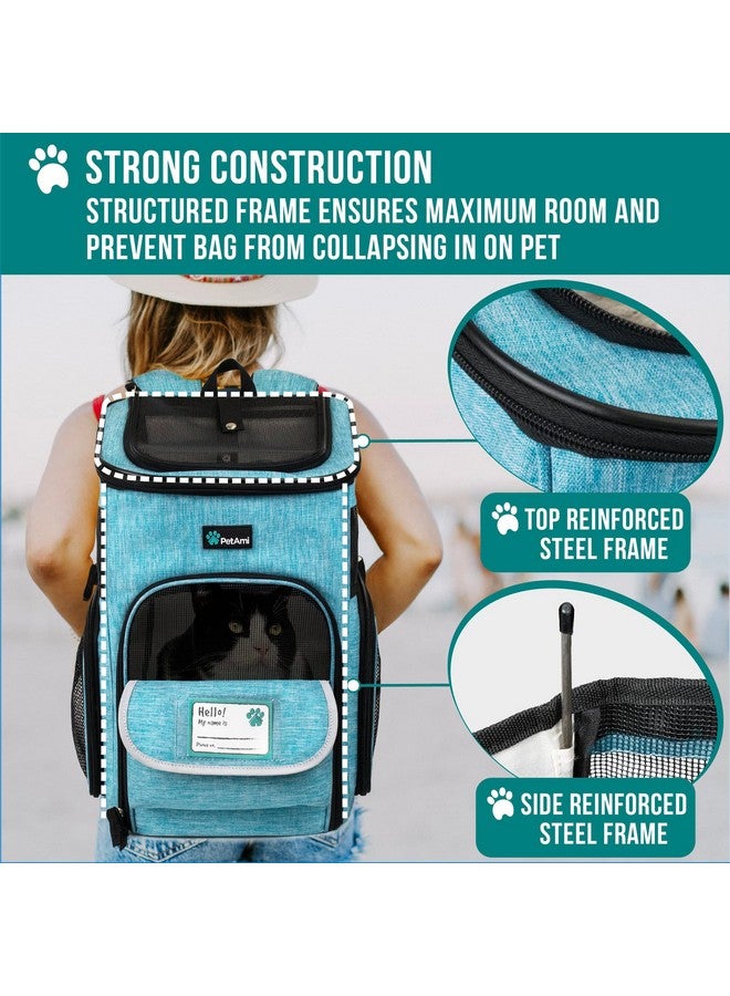 Dog Backpack Carrier, Airline Approved Cat Backpacks For Carrying Small Large Cats, Pet Carrier Back Pack, Ventilated Soft Sided For Travel, Hiking, Camping, Max 18 Lbs, Turquoise