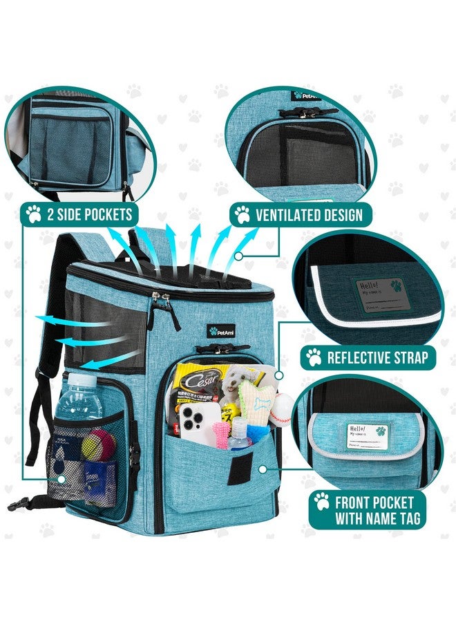 Dog Backpack Carrier, Airline Approved Cat Backpacks For Carrying Small Large Cats, Pet Carrier Back Pack, Ventilated Soft Sided For Travel, Hiking, Camping, Max 18 Lbs, Turquoise