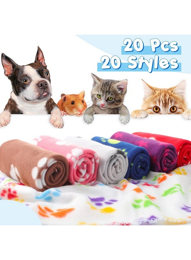 20 Pcs Puppy Blanket Pet Blanket Soft Fleece Dog Blankets Doggie Blanket Warm Felt Throw Blanket Sleep Mat Bed Covers Small Blankets For Puppy Pet Dogs Cat, 20 Styles (Paw,23.6 X 27.6 Inch)
