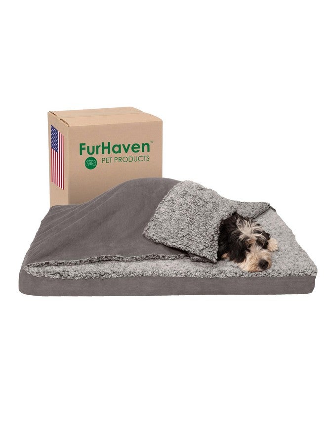 Orthopedic Dog Bed For Large/Medium Dogs W/ Removable Washable Cover, For Dogs Up To 55 Lbs  Berber & Suede Blanket Top Mattress  Gray, Large