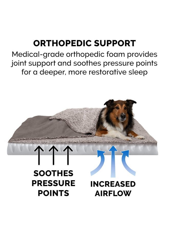 Orthopedic Dog Bed For Large/Medium Dogs W/ Removable Washable Cover, For Dogs Up To 55 Lbs  Berber & Suede Blanket Top Mattress  Gray, Large