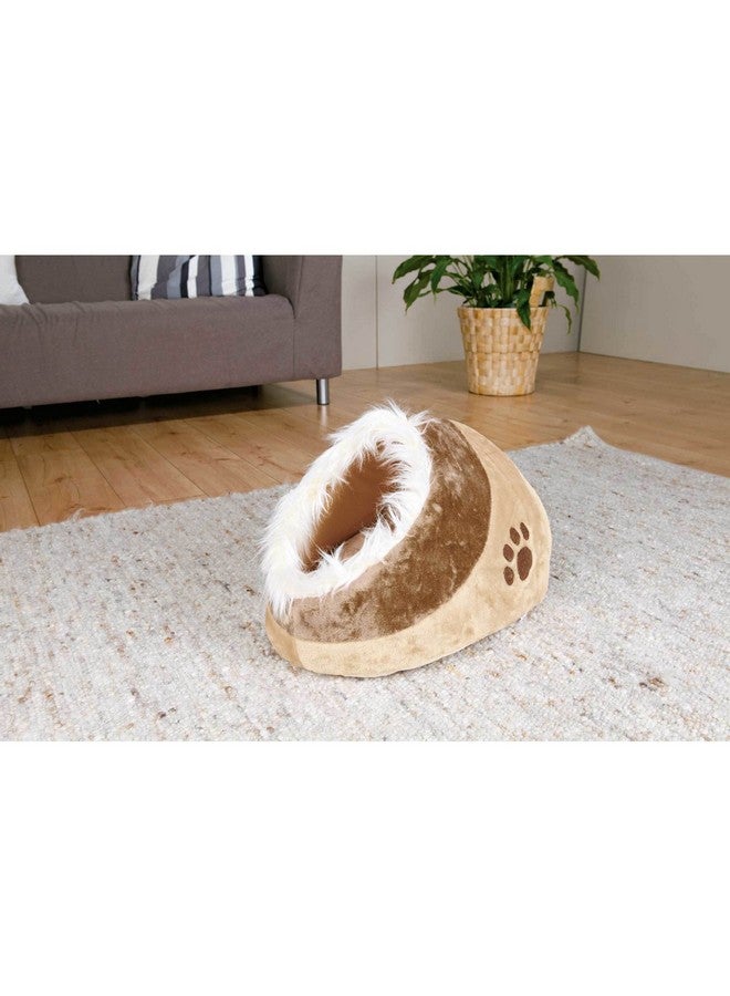 Minou Cuddly Cave Cat Bed With Removable Cushion, NonSkid Bottom,Beige/Brown, Medium