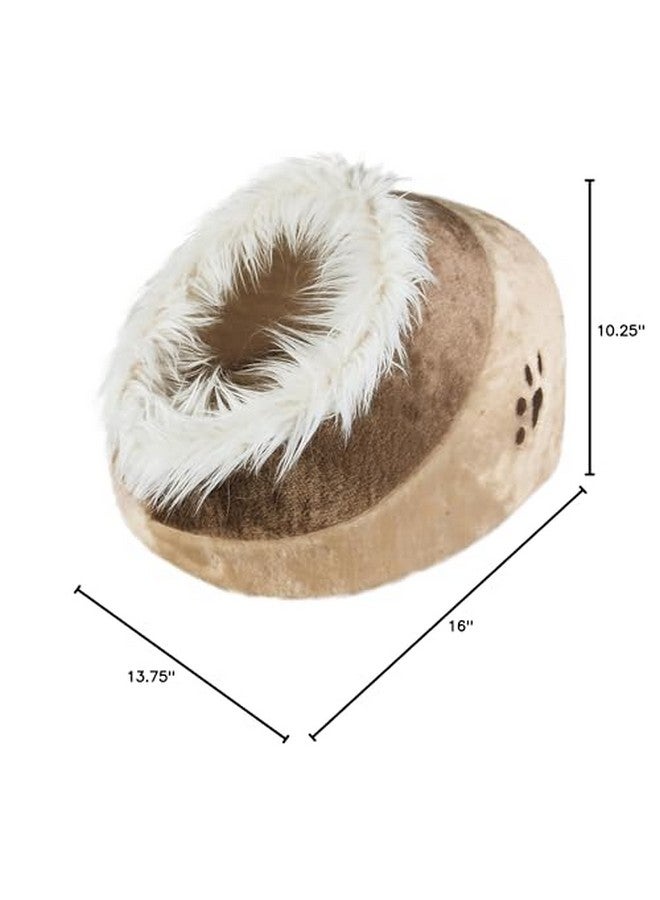 Minou Cuddly Cave Cat Bed With Removable Cushion, NonSkid Bottom,Beige/Brown, Medium