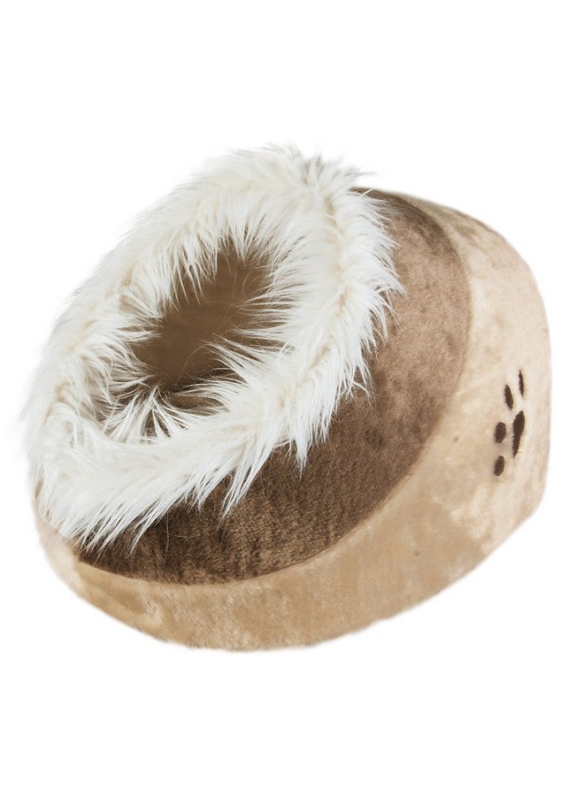 Minou Cuddly Cave Cat Bed With Removable Cushion, NonSkid Bottom,Beige/Brown, Medium