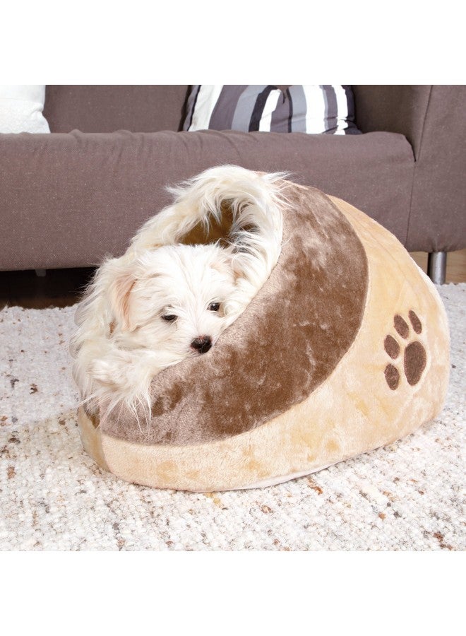 Minou Cuddly Cave Cat Bed With Removable Cushion, NonSkid Bottom,Beige/Brown, Medium