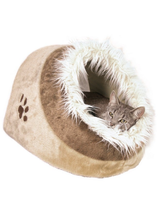 Minou Cuddly Cave Cat Bed With Removable Cushion, NonSkid Bottom,Beige/Brown, Medium