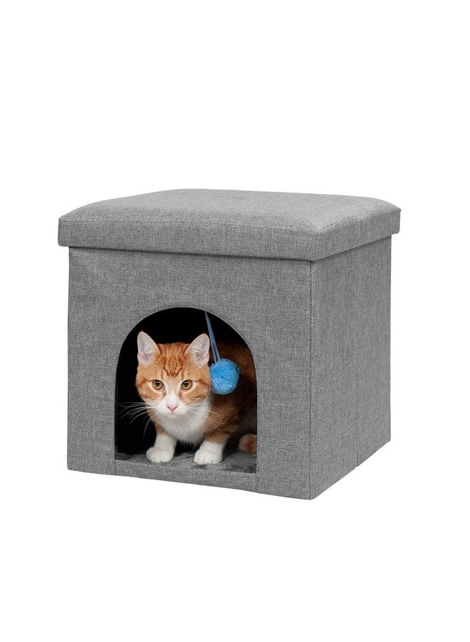 Pet House For Indoor Cats & Small Dogs, Collapsible & Foldable W/ Plush Ball Toy  Living Room Footstool Cat Condo  Stormy Gray, Small