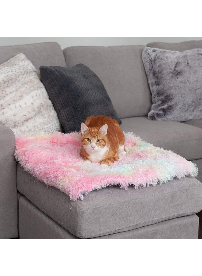 SelfWarming Cat Bed For Indoor Cats, 4BedsIn1 & Washable  Plush Long Faux Fur Convertible Cuddler  Rainbow, Small