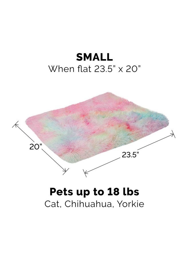 SelfWarming Cat Bed For Indoor Cats, 4BedsIn1 & Washable  Plush Long Faux Fur Convertible Cuddler  Rainbow, Small