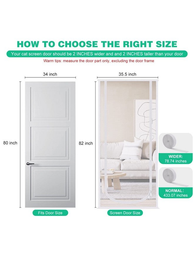 Reinforced Cat Screen Door, 35.5X82” Heavy Duty Pets Proof Screen Door With Bilateral Zipper, Prevent Dogs Cats Running Out From Home, Bedroom, Living Room, Kitchen Patio Doo
