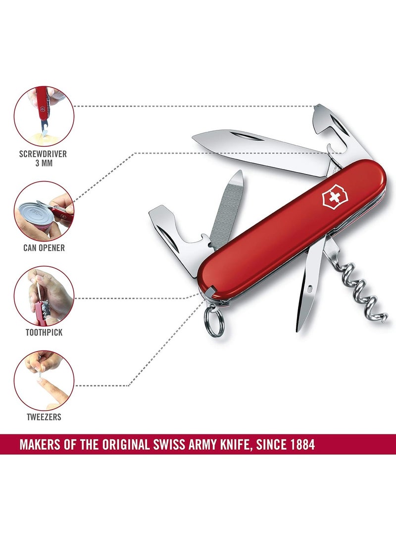 Sportsman Medium Pocket Knife 0.3803 Red Swiss Made Pocket Knife With 13 Functions