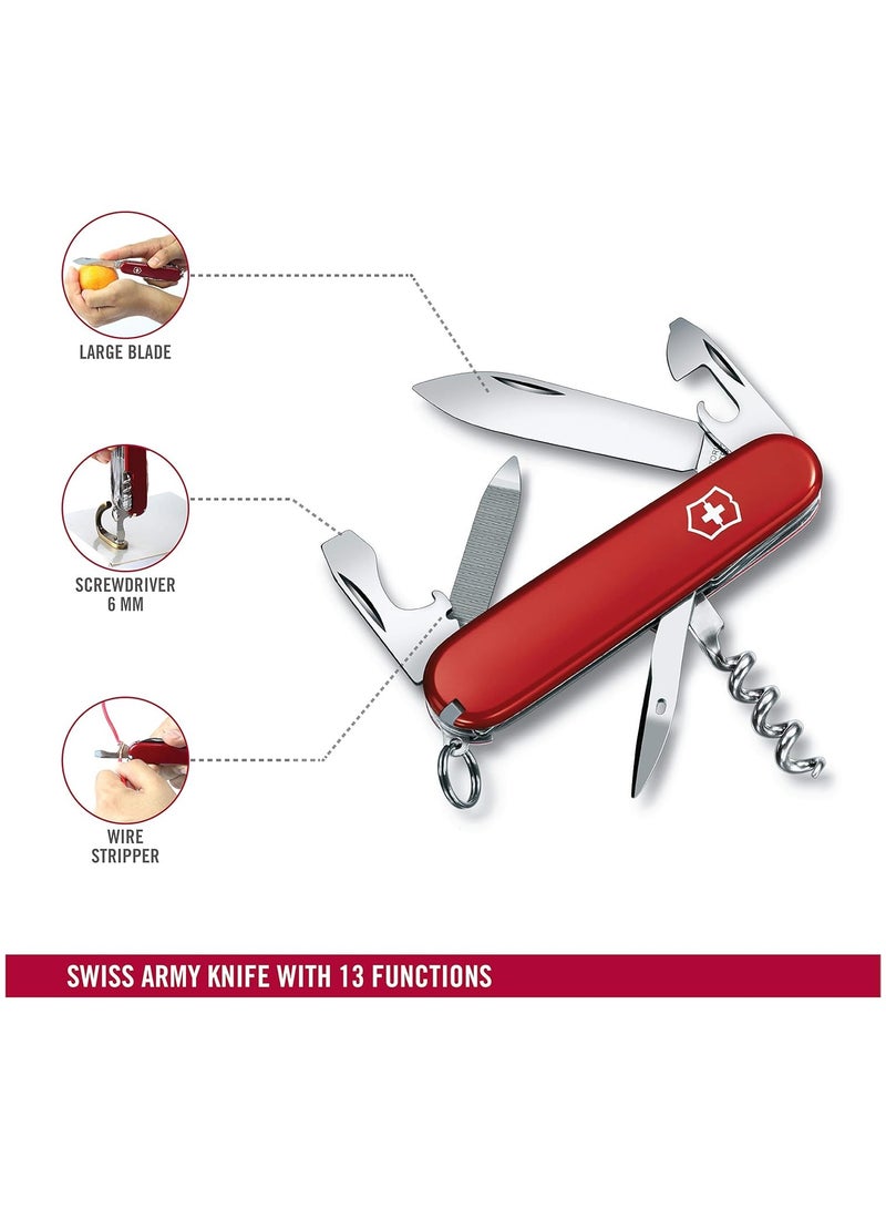 Sportsman Medium Pocket Knife 0.3803 Red Swiss Made Pocket Knife With 13 Functions