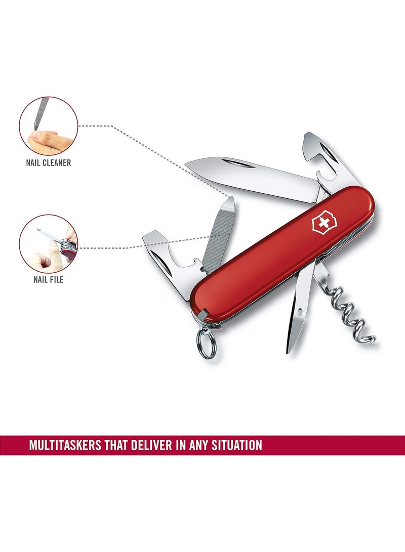 Sportsman Medium Pocket Knife 0.3803 Red Swiss Made Pocket Knife With 13 Functions