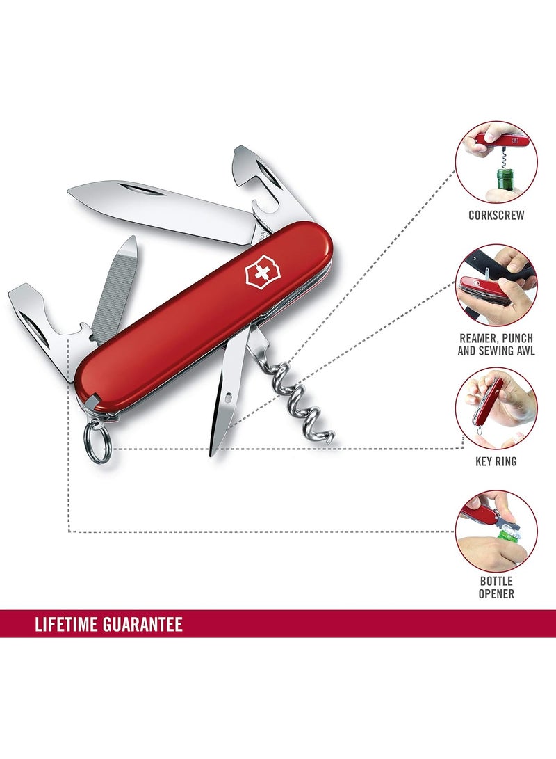 Sportsman Medium Pocket Knife 0.3803 Red Swiss Made Pocket Knife With 13 Functions