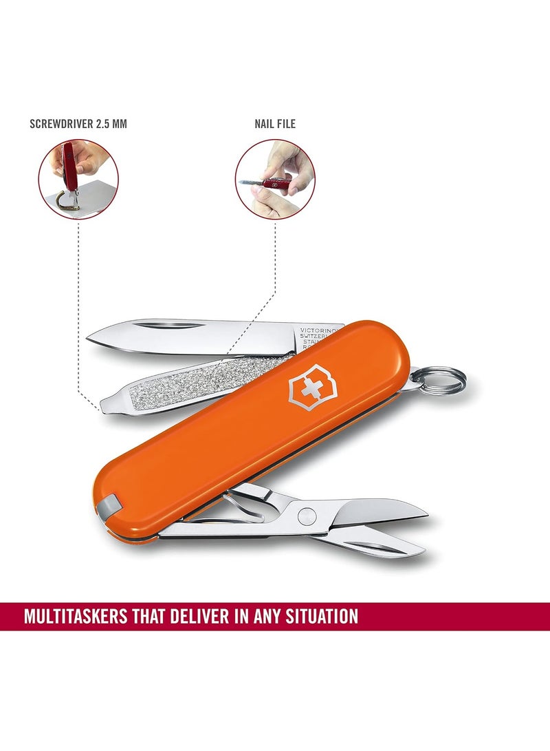 Swiss Army Knife - Fresh. Stylish. Colorful Swiss Classics - 7 Function, Multi-utility Tool With a Pair of Scissors - Mango Tango, 58 Mm, Orange