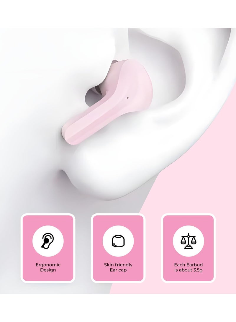 HY Crystal-T6 Earbuds With LED Display Gaming Headphones Portable Stereo HD Sound Microphone Crystal Case Noise Cancellation With Charging(Pink)