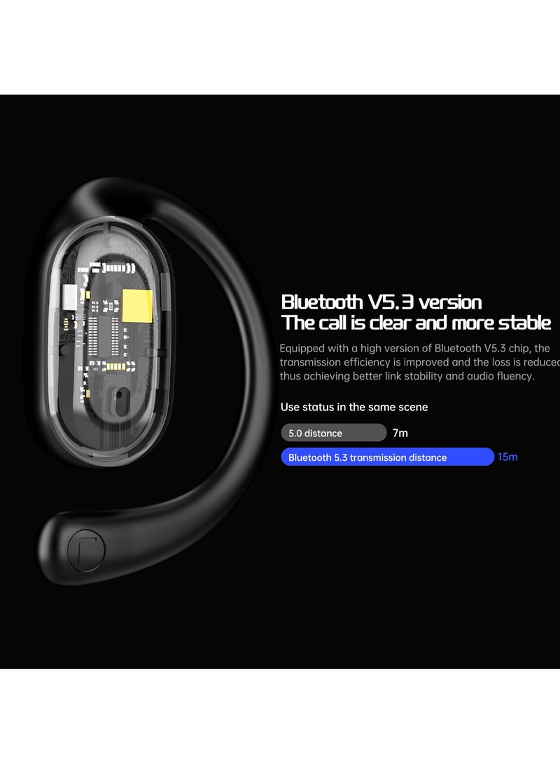 X19 Wireless Bluetooth 5.3 Ear-Hook Earbuds with Microphone, In-Ear Sports Headset, Sweatproof, Noise Reduction, Earphones for Running, Driving, Office Work (Transparent Cover)