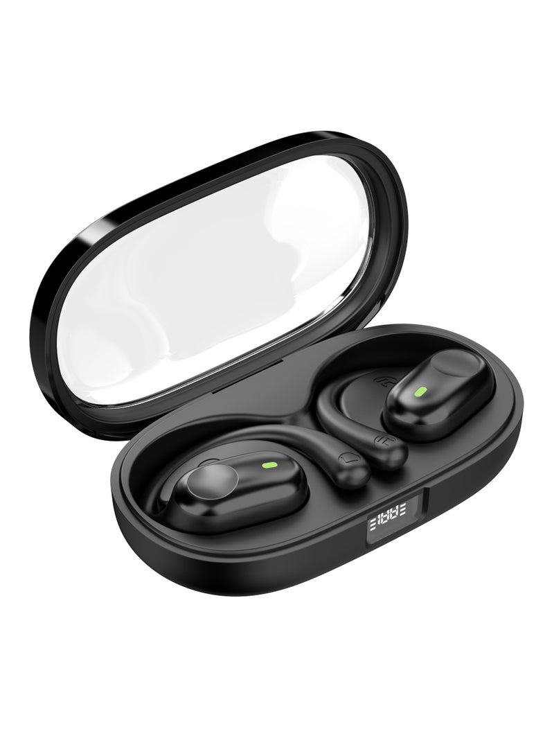 X19 Wireless Bluetooth 5.3 Ear-Hook Earbuds with Microphone, In-Ear Sports Headset, Sweatproof, Noise Reduction, Earphones for Running, Driving, Office Work (Transparent Cover)