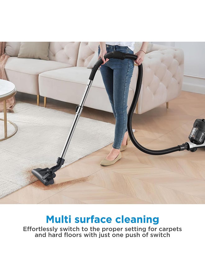 Vacuum Cleaner Bagless Canister 2L Dust Capacity With HEPA Filter, Easy Emptying, 200W Suction power, Washable Filter For Pet Hair, Carpet, Tile, Hard Floor 2 L 1800 W MC08MEWH White